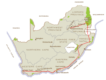 Map of The south Africa Overland Safari